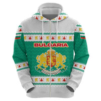 Bulgaria Christmas Zip Hoodie with Green-White Theme, Coat of Arms, and National Flag Motif - Wonder Print Shop