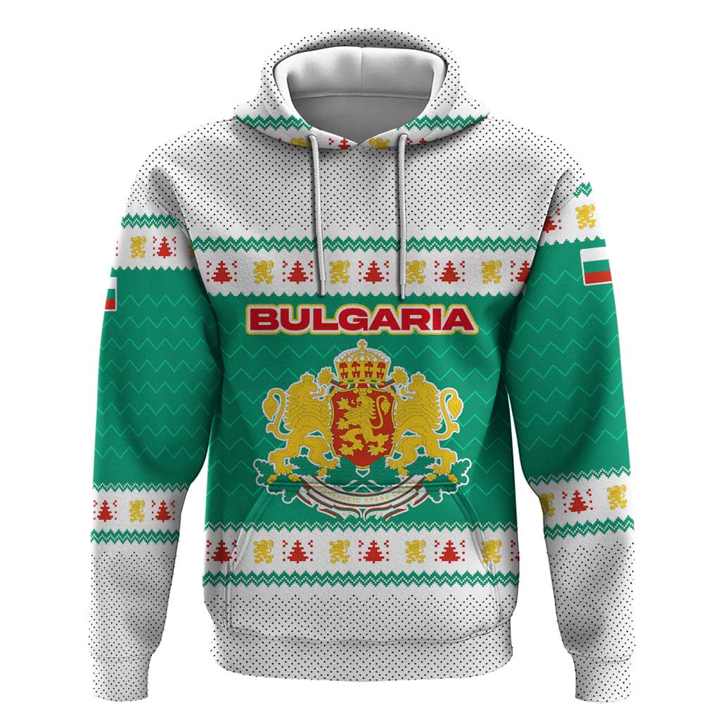 Bulgaria Christmas Zip Hoodie with Green-White Theme, Coat of Arms, and National Flag Motif - Wonder Print Shop