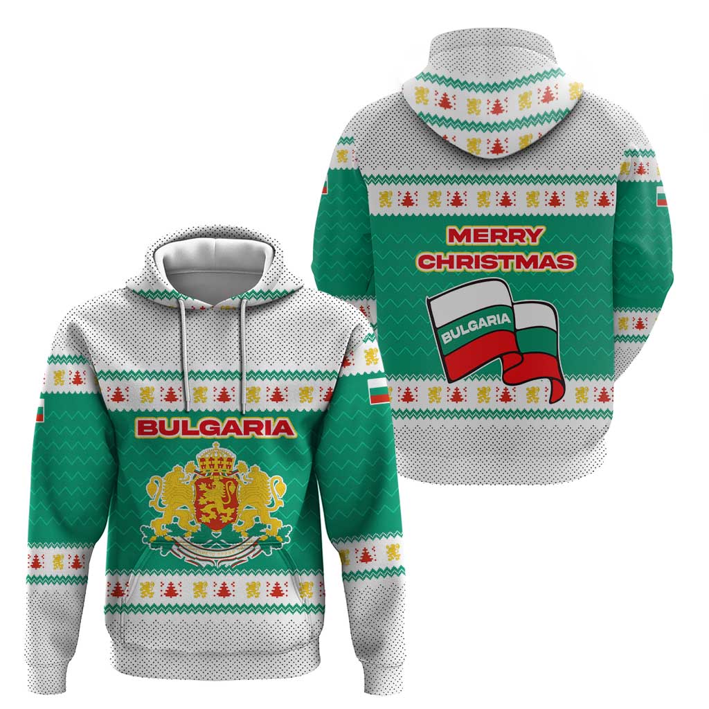 Bulgaria Christmas Zip Hoodie with Green-White Theme, Coat of Arms, and National Flag Motif - Wonder Print Shop