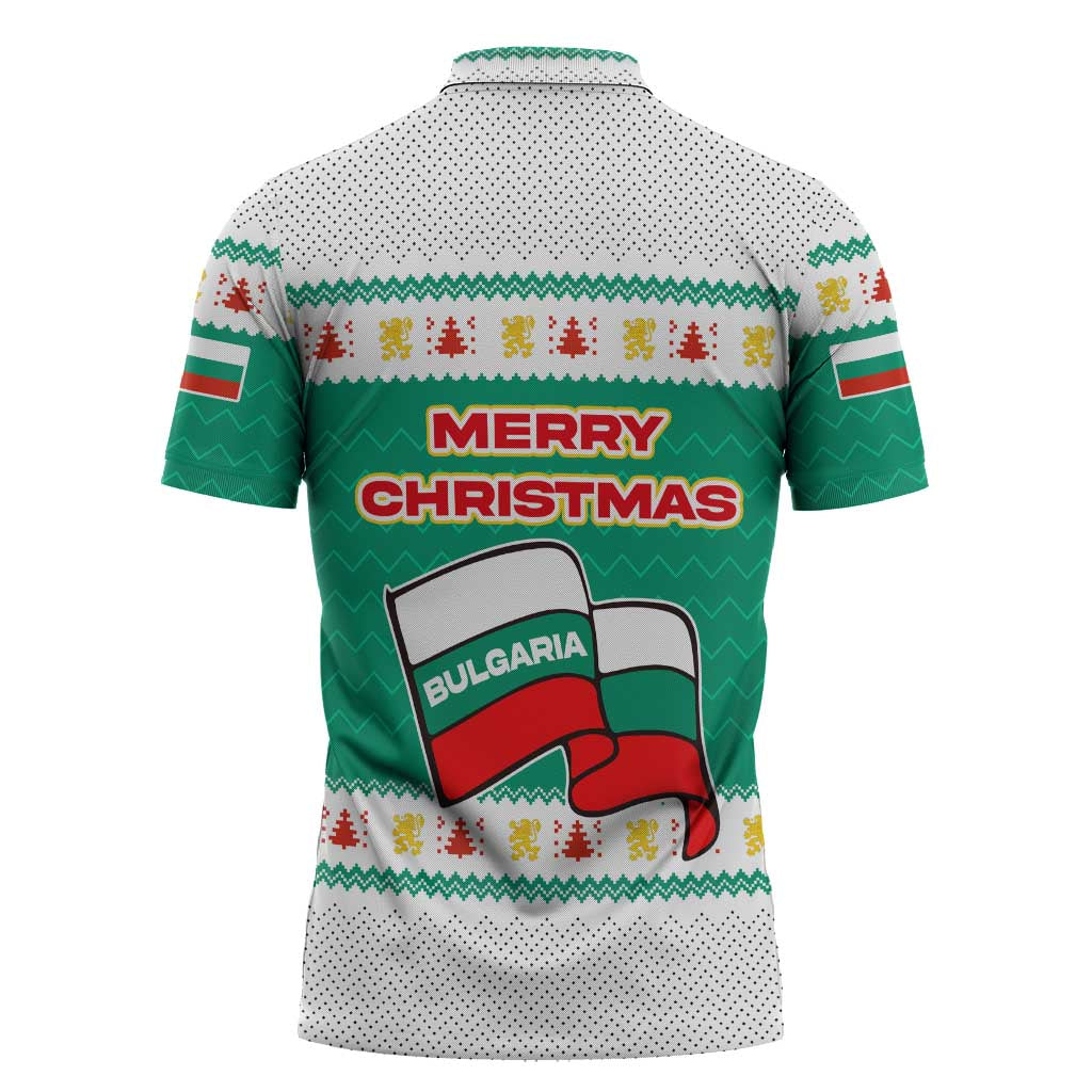 Bulgaria Christmas Zipper Polo Shirt with Green-White Theme, Coat of Arms, and National Flag Motif - Wonder Print Shop