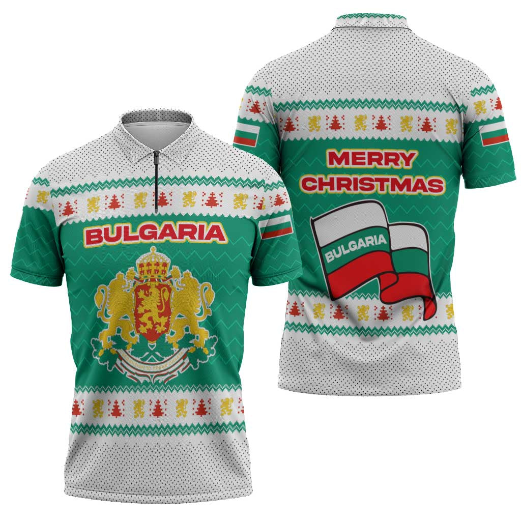 Bulgaria Christmas Zipper Polo Shirt with Green-White Theme, Coat of Arms, and National Flag Motif - Wonder Print Shop