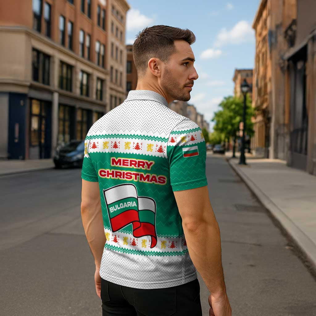 Bulgaria Christmas Zipper Polo Shirt with Green-White Theme, Coat of Arms, and National Flag Motif - Wonder Print Shop