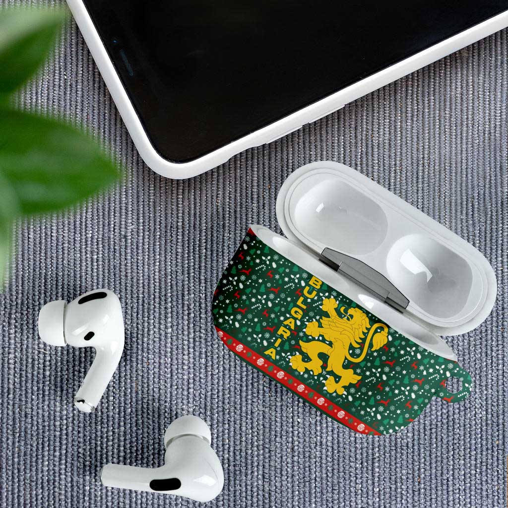 Bulgaria Christmas AirPods Case with Green-Red Theme, Golden Lion, and Santa Sleigh Motif - Wonder Print Shop
