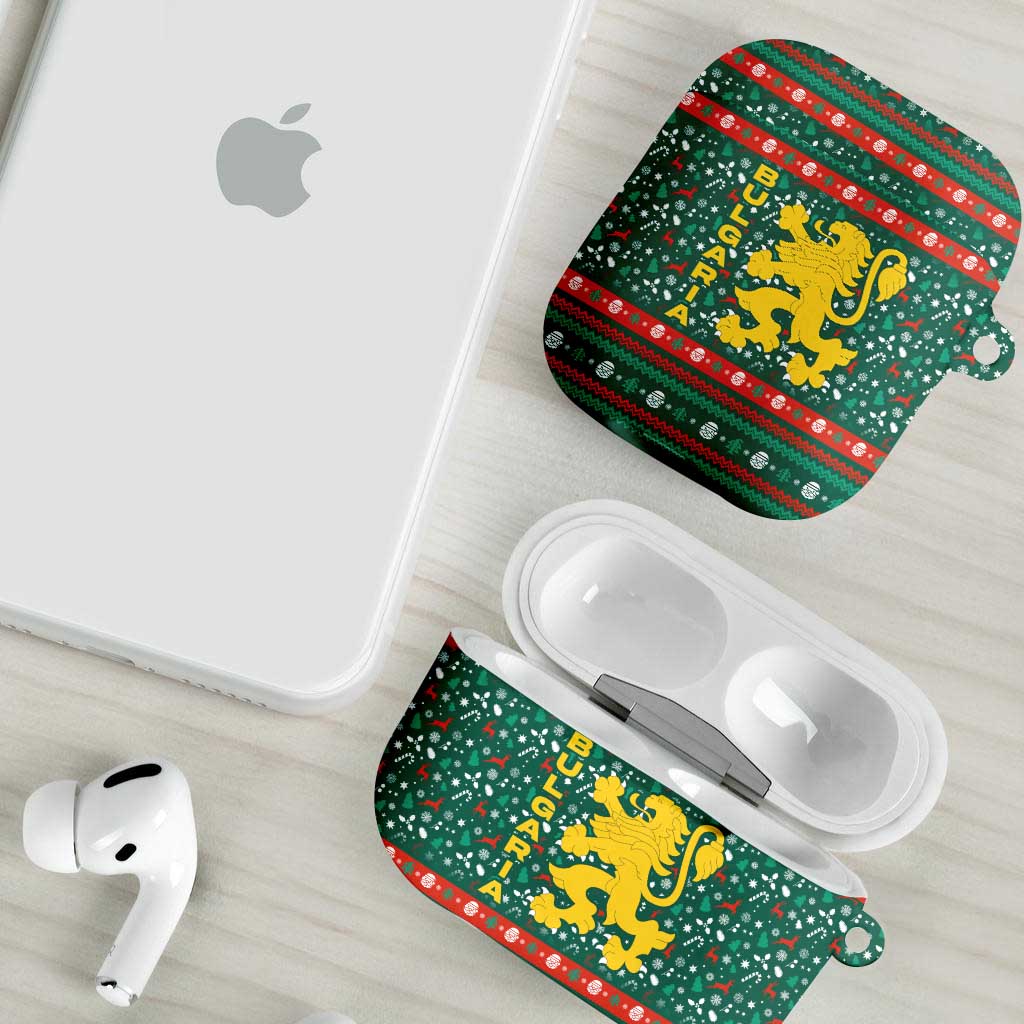 Bulgaria Christmas AirPods Case with Green-Red Theme, Golden Lion, and Santa Sleigh Motif - Wonder Print Shop