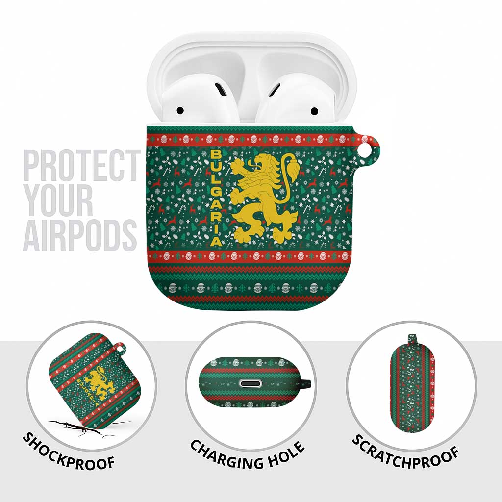 Bulgaria Christmas AirPods Case with Green-Red Theme, Golden Lion, and Santa Sleigh Motif - Wonder Print Shop