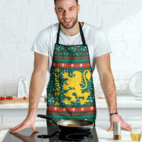 Bulgaria Christmas Apron with Green-Red Theme, Golden Lion, and Santa Sleigh Motif - Wonder Print Shop
