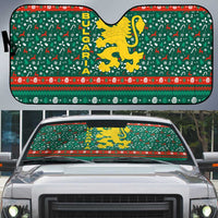 Bulgaria Christmas Auto Sun Shade with Green-Red Theme, Golden Lion, and Santa Sleigh Motif - Wonder Print Shop