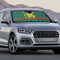 Bulgaria Christmas Auto Sun Shade with Green-Red Theme, Golden Lion, and Santa Sleigh Motif - Wonder Print Shop