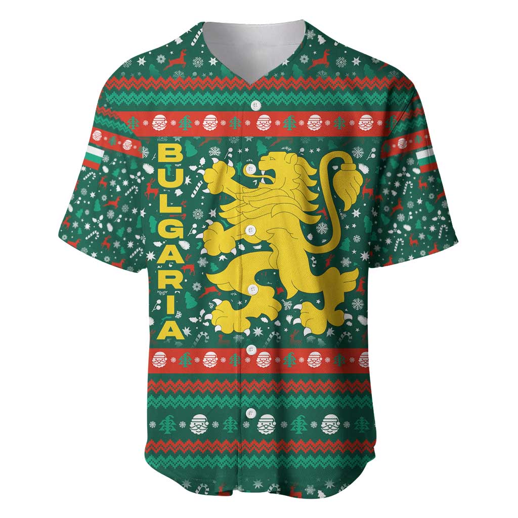 Bulgaria Christmas Baseball Jersey with Green-Red Theme, Golden Lion, and Santa Sleigh Motif - Wonder Print Shop