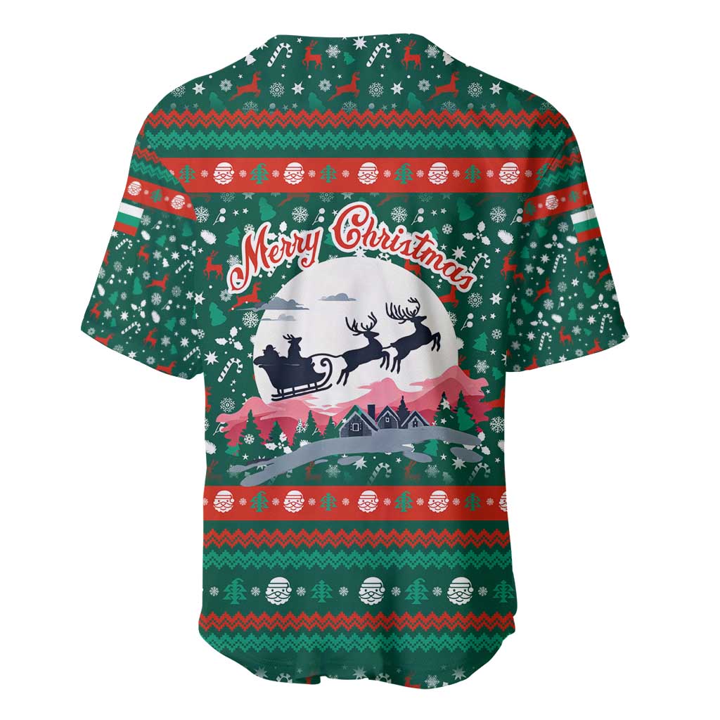 Bulgaria Christmas Baseball Jersey with Green-Red Theme, Golden Lion, and Santa Sleigh Motif - Wonder Print Shop