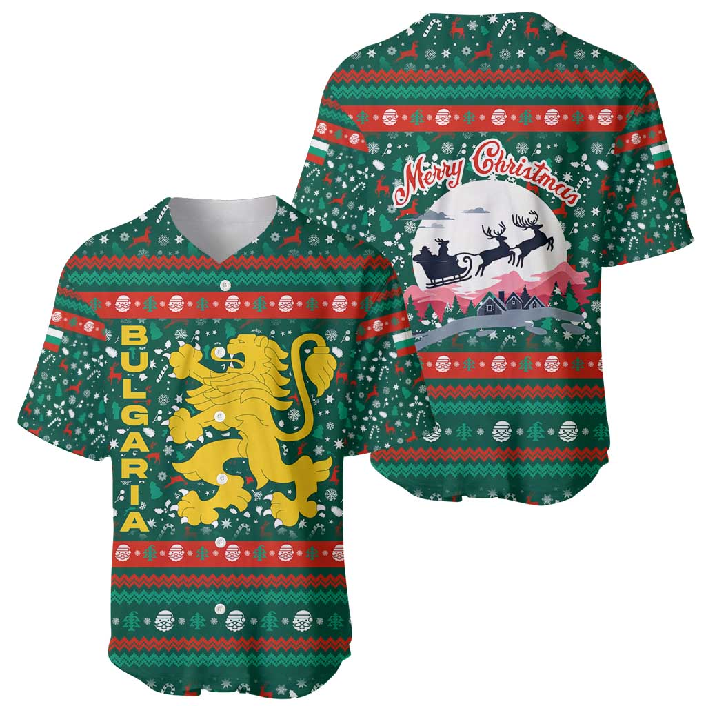 Bulgaria Christmas Baseball Jersey with Green-Red Theme, Golden Lion, and Santa Sleigh Motif - Wonder Print Shop