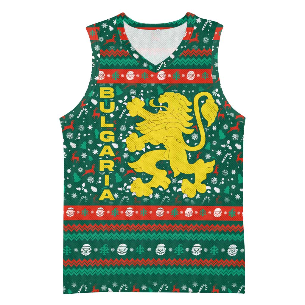 Bulgaria Christmas Basketball Jersey with Green-Red Theme, Golden Lion, and Santa Sleigh Motif - Wonder Print Shop