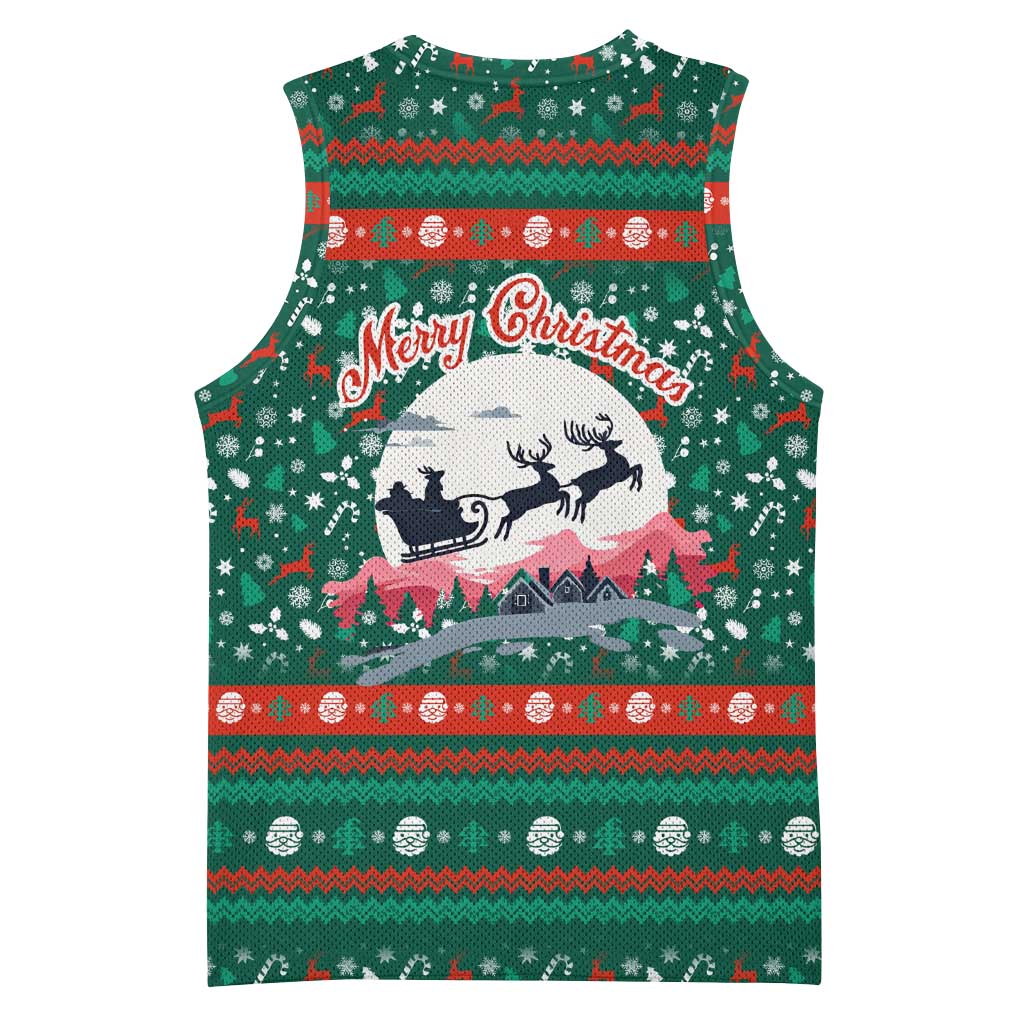 Bulgaria Christmas Basketball Jersey with Green-Red Theme, Golden Lion, and Santa Sleigh Motif - Wonder Print Shop