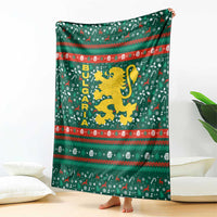 Bulgaria Christmas Blanket with Green-Red Theme, Golden Lion, and Santa Sleigh Motif - Wonder Print Shop