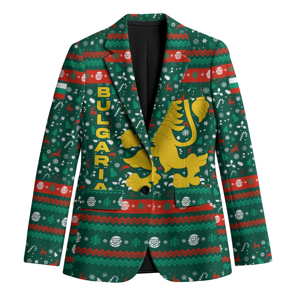 Bulgaria Christmas Blazer with Green-Red Theme, Golden Lion, and Santa Sleigh Motif - Wonder Print Shop