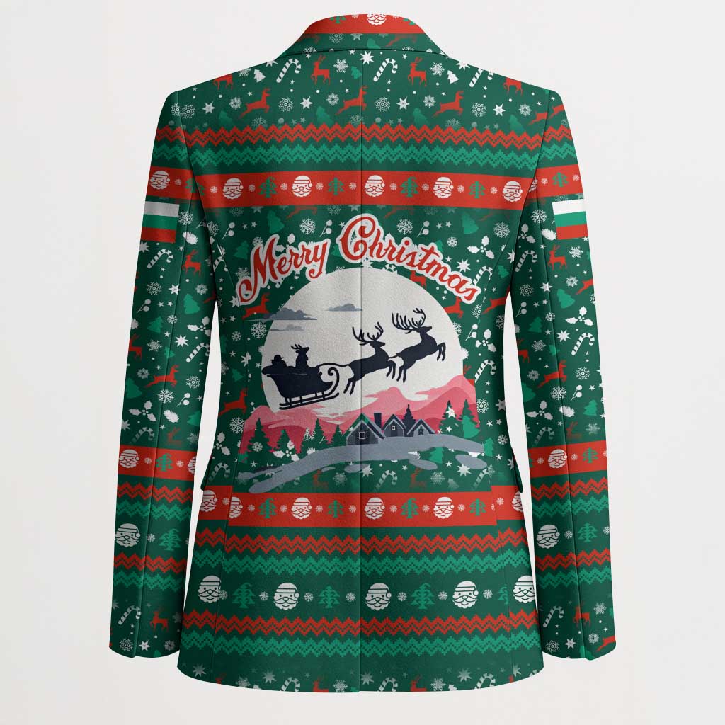 Bulgaria Christmas Blazer with Green-Red Theme, Golden Lion, and Santa Sleigh Motif - Wonder Print Shop