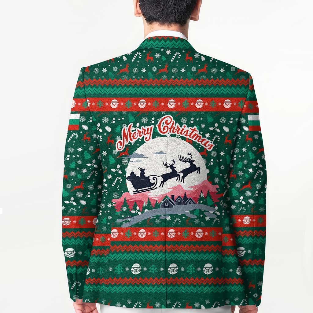 Bulgaria Christmas Blazer with Green-Red Theme, Golden Lion, and Santa Sleigh Motif - Wonder Print Shop