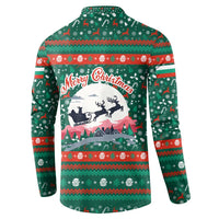 Bulgaria Christmas Button Sweatshirt with Green-Red Theme, Golden Lion, and Santa Sleigh Motif - Wonder Print Shop