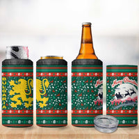 Bulgaria Christmas 4 in 1 Can Cooler Tumbler with Green-Red Theme, Golden Lion, and Santa Sleigh Motif - Wonder Print Shop