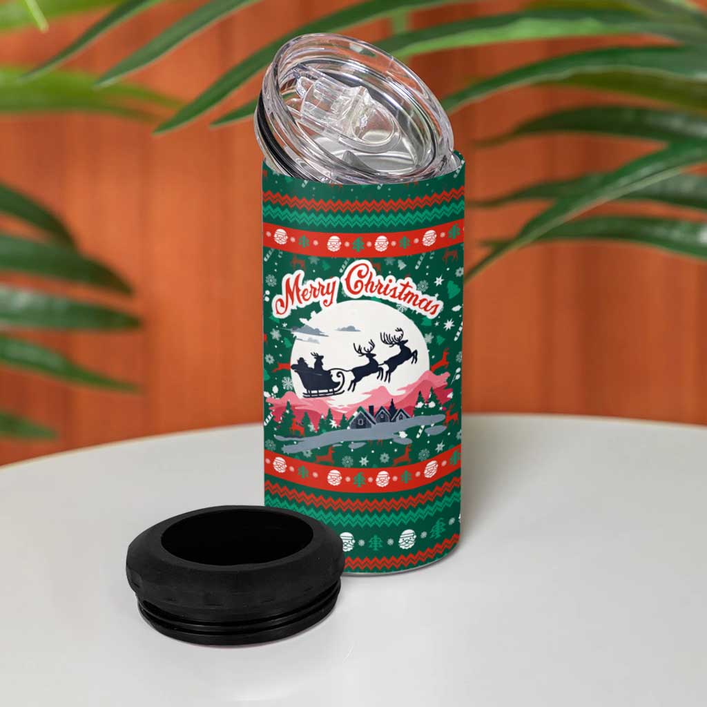 Bulgaria Christmas 4 in 1 Can Cooler Tumbler with Green-Red Theme, Golden Lion, and Santa Sleigh Motif - Wonder Print Shop