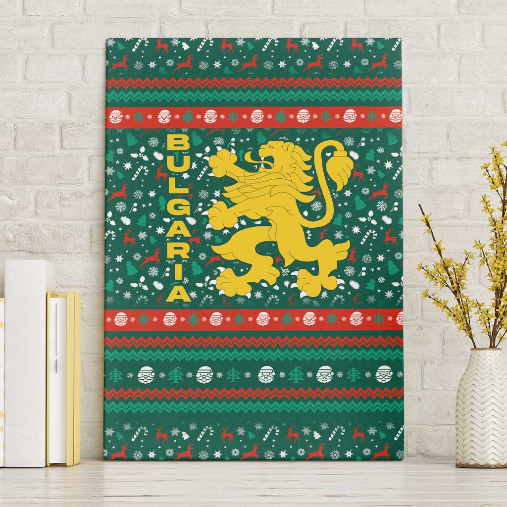 Bulgaria Christmas Canvas Wall Art with Green-Red Theme, Golden Lion, and Santa Sleigh Motif - Wonder Print Shop