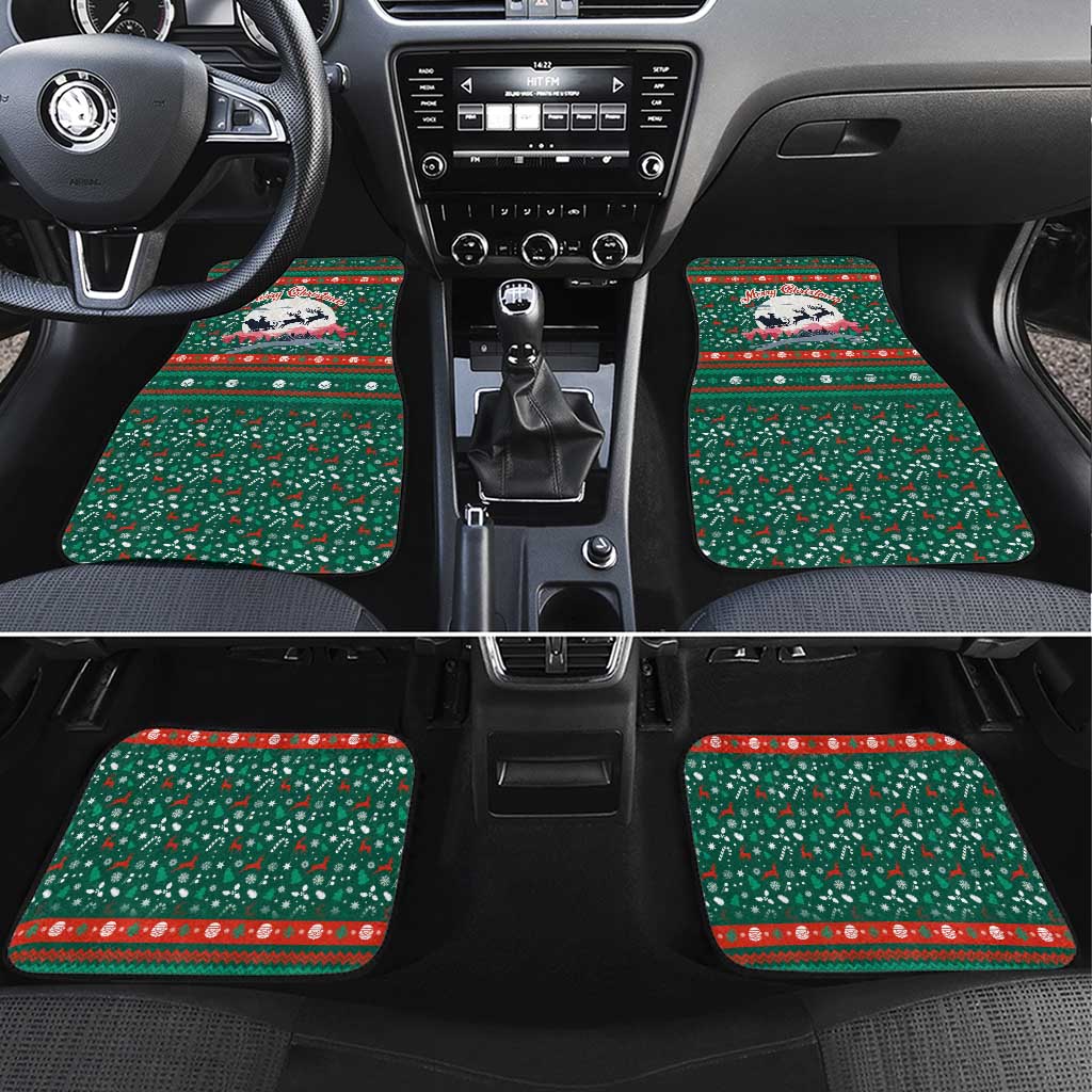Bulgaria Christmas Car Mats with Green-Red Theme, Golden Lion, and Santa Sleigh Motif - Wonder Print Shop