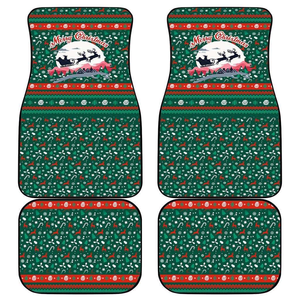 Bulgaria Christmas Car Mats with Green-Red Theme, Golden Lion, and Santa Sleigh Motif - Wonder Print Shop