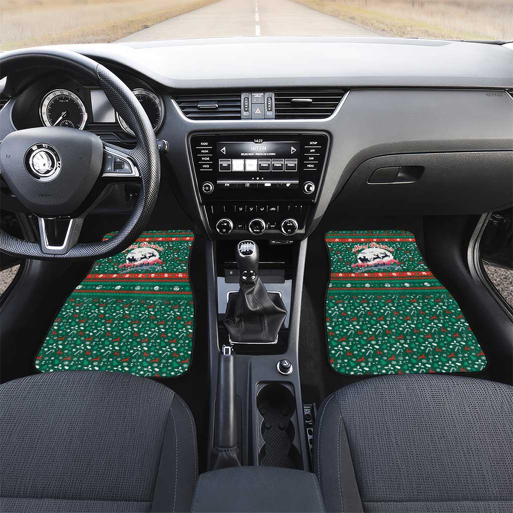 Bulgaria Christmas Car Mats with Green-Red Theme, Golden Lion, and Santa Sleigh Motif - Wonder Print Shop