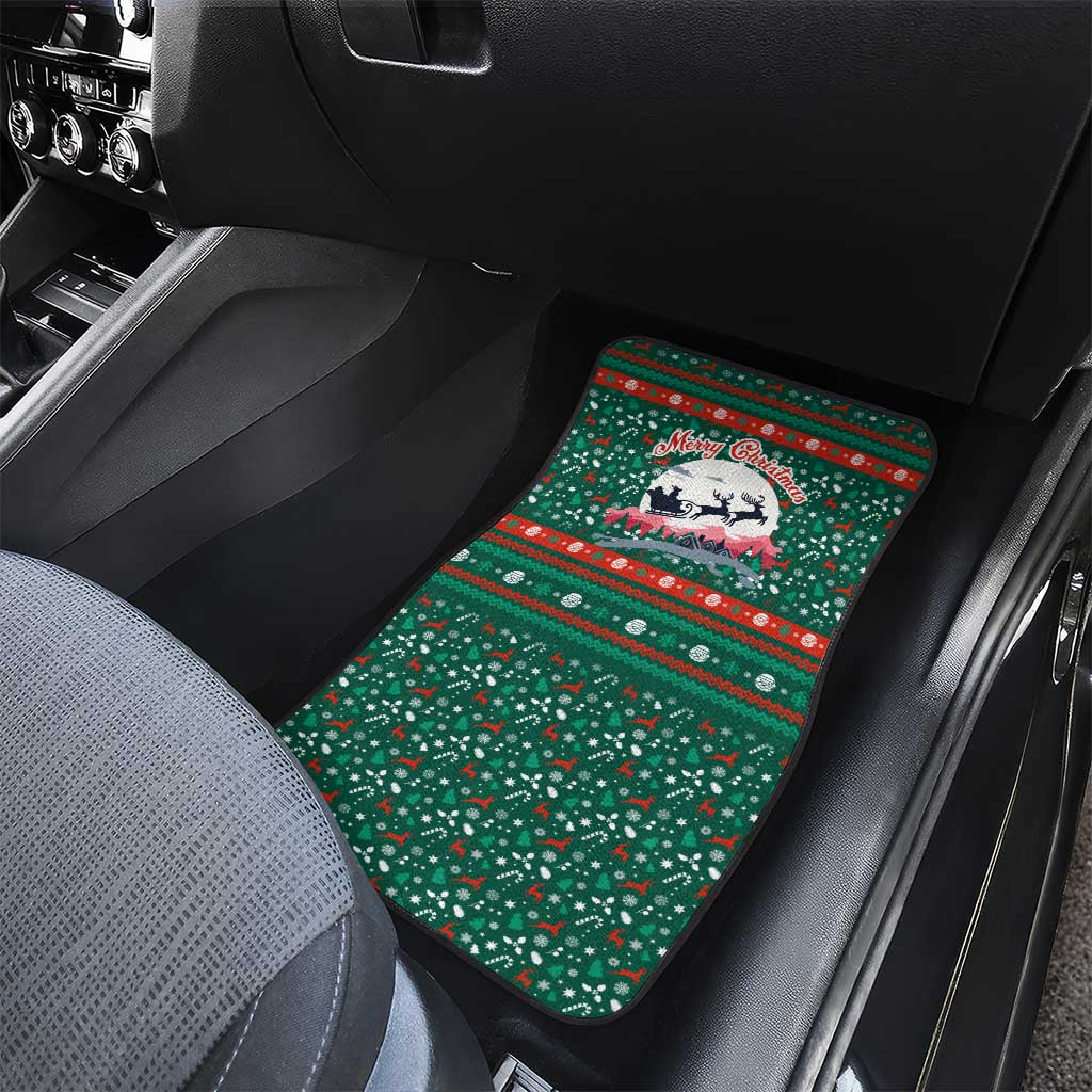 Bulgaria Christmas Car Mats with Green-Red Theme, Golden Lion, and Santa Sleigh Motif - Wonder Print Shop