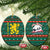 Bulgaria Christmas Ceramic Ornament with Green-Red Theme, Golden Lion, and Santa Sleigh Motif - Wonder Print Shop