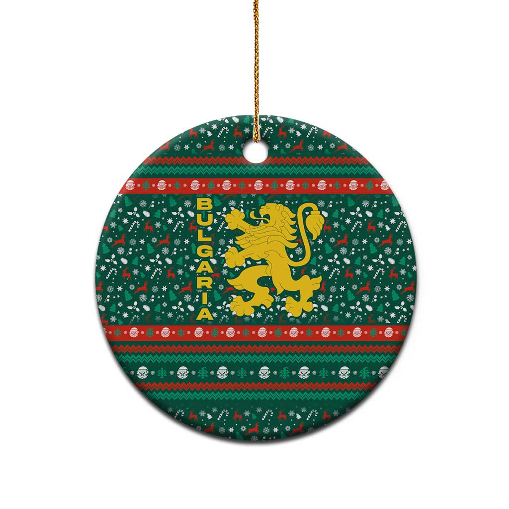 Bulgaria Christmas Ceramic Ornament with Green-Red Theme, Golden Lion, and Santa Sleigh Motif - Wonder Print Shop