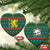 Bulgaria Christmas Ceramic Ornament with Green-Red Theme, Golden Lion, and Santa Sleigh Motif - Wonder Print Shop