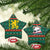 Bulgaria Christmas Ceramic Ornament with Green-Red Theme, Golden Lion, and Santa Sleigh Motif - Wonder Print Shop