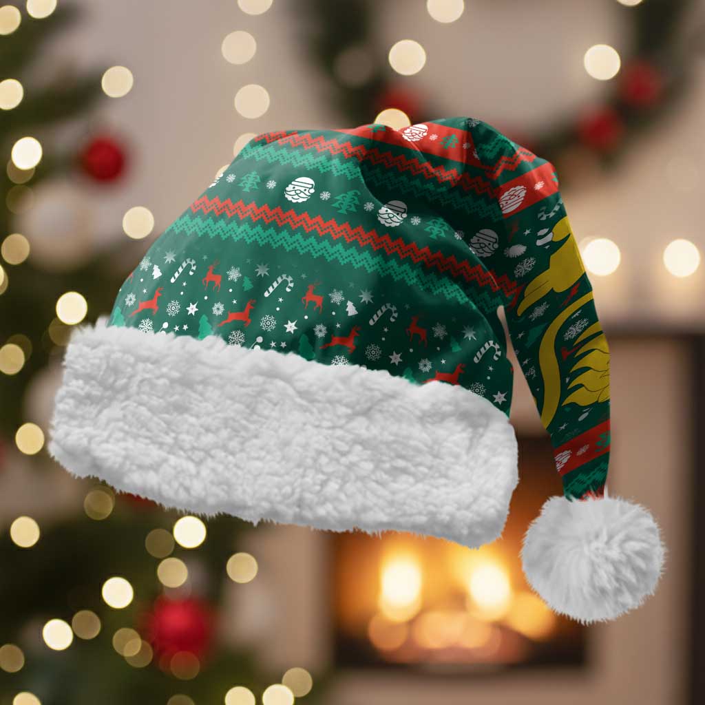 Bulgaria Christmas Santa Hat with Green-Red Theme, Golden Lion, and Santa Sleigh Motif - Wonder Print Shop