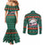 Bulgaria Christmas Couples Matching Mermaid Dress and Long Sleeve Button Shirt with Green-Red Theme, Golden Lion, and Santa Sleigh Motif - Wonder Print Shop