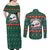 Bulgaria Christmas Couples Matching Off Shoulder Maxi Dress and Long Sleeve Button Shirt with Green-Red Theme, Golden Lion, and Santa Sleigh Motif - Wonder Print Shop