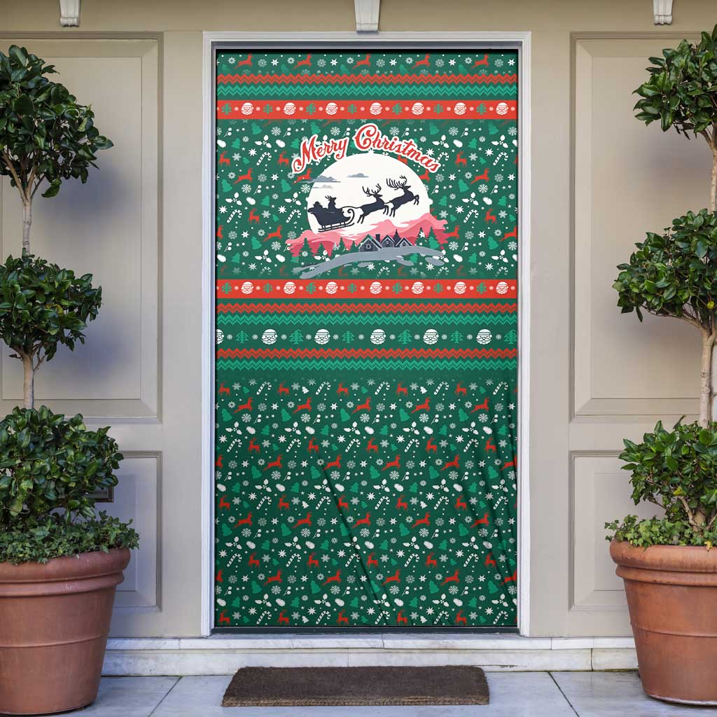 Bulgaria Christmas Door Cover with Green-Red Theme, Golden Lion, and Santa Sleigh Motif - Wonder Print Shop