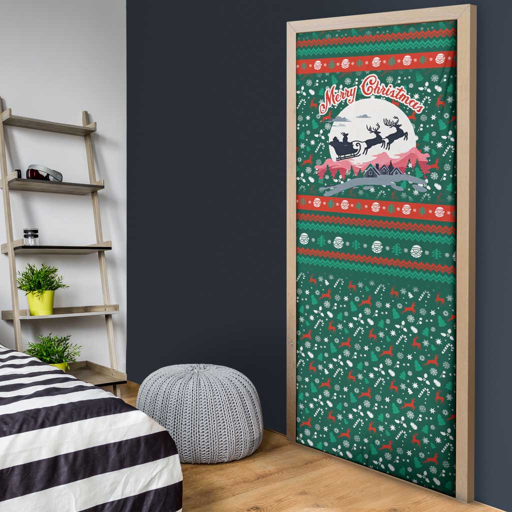 Bulgaria Christmas Door Cover with Green-Red Theme, Golden Lion, and Santa Sleigh Motif - Wonder Print Shop