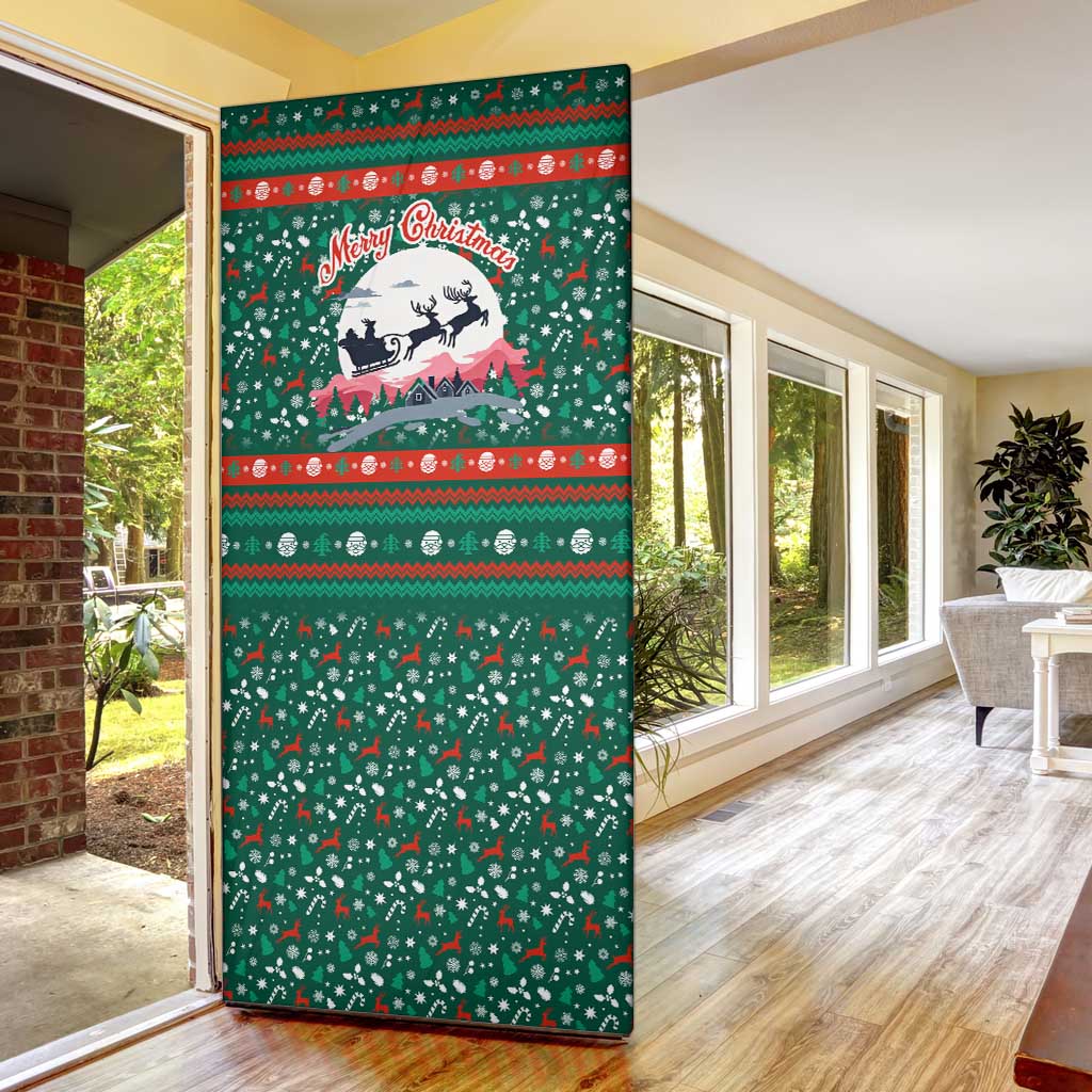 Bulgaria Christmas Door Cover with Green-Red Theme, Golden Lion, and Santa Sleigh Motif - Wonder Print Shop