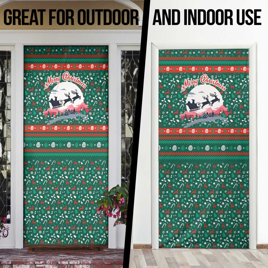 Bulgaria Christmas Door Cover with Green-Red Theme, Golden Lion, and Santa Sleigh Motif - Wonder Print Shop