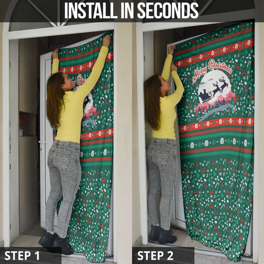 Bulgaria Christmas Door Cover with Green-Red Theme, Golden Lion, and Santa Sleigh Motif - Wonder Print Shop