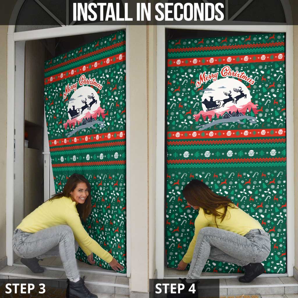 Bulgaria Christmas Door Cover with Green-Red Theme, Golden Lion, and Santa Sleigh Motif - Wonder Print Shop