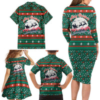 Bulgaria Christmas Family Matching Long Sleeve Bodycon Dress and Hawaiian Shirt with Green-Red Theme, Golden Lion, and Santa Sleigh Motif - Wonder Print Shop