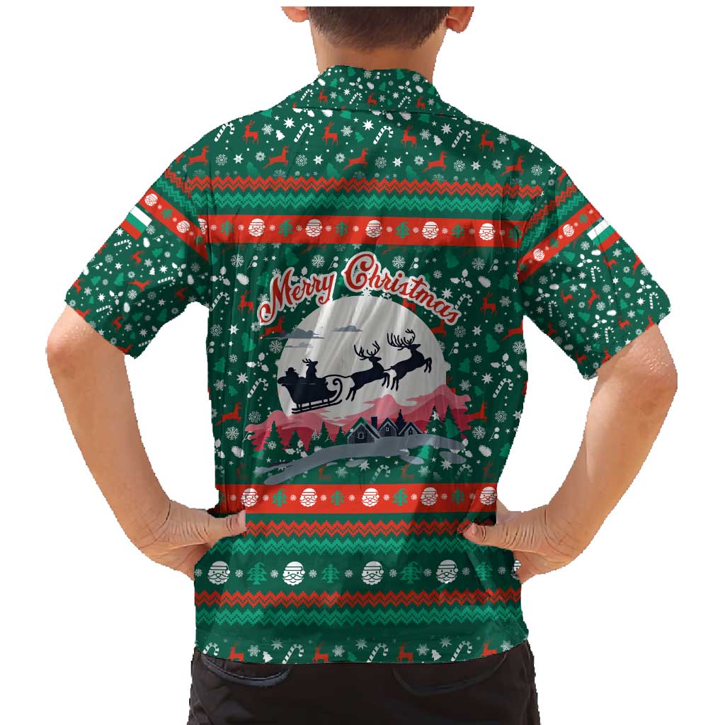 Bulgaria Christmas Family Matching Mermaid Dress and Hawaiian Shirt with Green-Red Theme, Golden Lion, and Santa Sleigh Motif - Wonder Print Shop