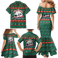 Bulgaria Christmas Family Matching Mermaid Dress and Hawaiian Shirt with Green-Red Theme, Golden Lion, and Santa Sleigh Motif - Wonder Print Shop