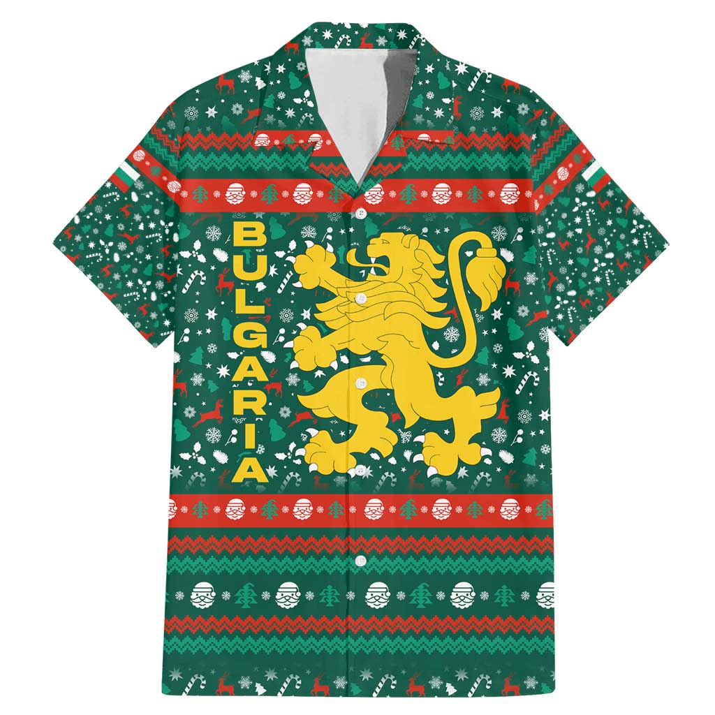 Bulgaria Christmas Family Matching Mermaid Dress and Hawaiian Shirt with Green-Red Theme, Golden Lion, and Santa Sleigh Motif - Wonder Print Shop