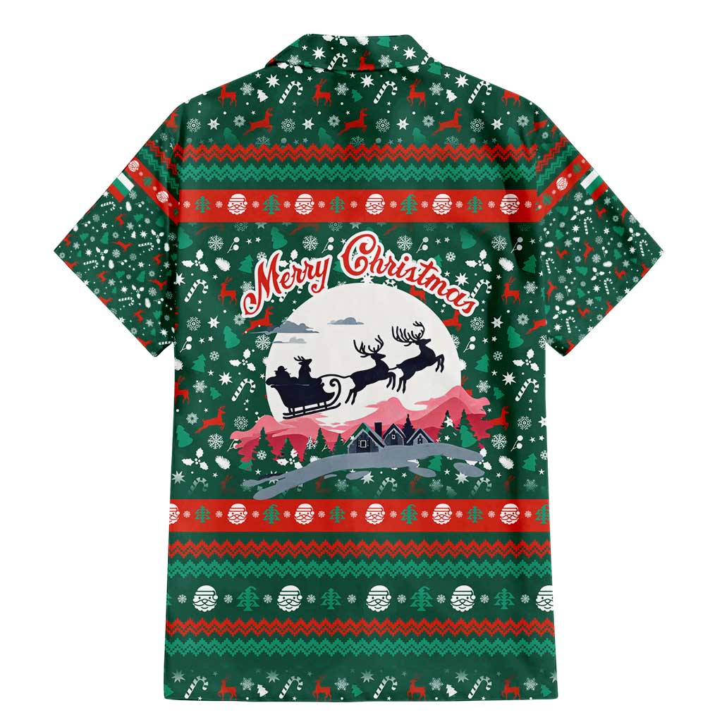 Bulgaria Christmas Family Matching Mermaid Dress and Hawaiian Shirt with Green-Red Theme, Golden Lion, and Santa Sleigh Motif - Wonder Print Shop