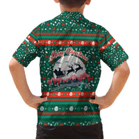 Bulgaria Christmas Family Matching Off The Shoulder Long Sleeve Dress and Hawaiian Shirt with Green-Red Theme, Golden Lion, and Santa Sleigh Motif - Wonder Print Shop