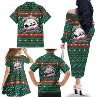 Bulgaria Christmas Family Matching Off The Shoulder Long Sleeve Dress and Hawaiian Shirt with Green-Red Theme, Golden Lion, and Santa Sleigh Motif - Wonder Print Shop
