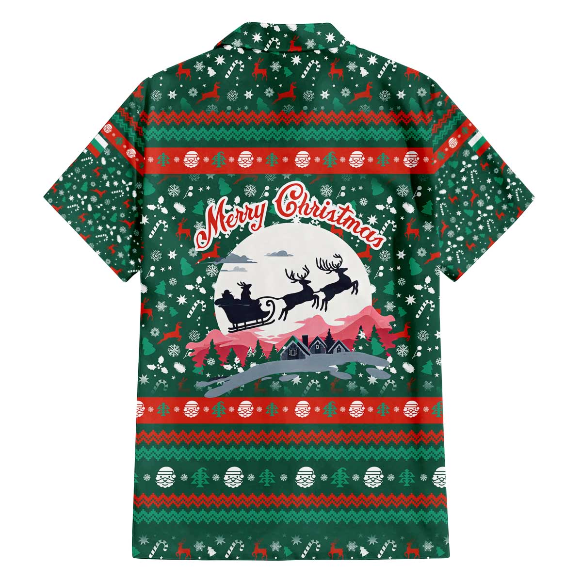Bulgaria Christmas Family Matching Off The Shoulder Long Sleeve Dress and Hawaiian Shirt with Green-Red Theme, Golden Lion, and Santa Sleigh Motif - Wonder Print Shop